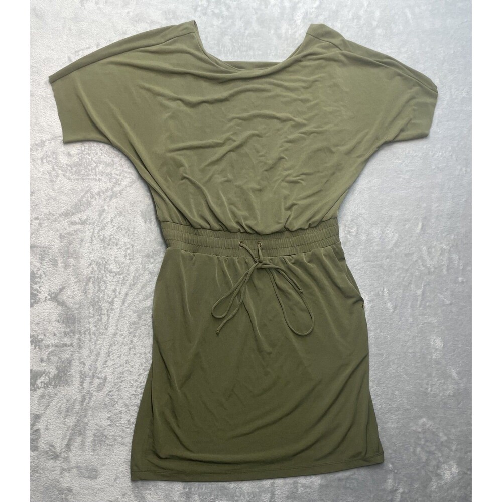 Andrew Marc Women's Medium Green Tunic Dress Stretch Knit Elastic Waist Short